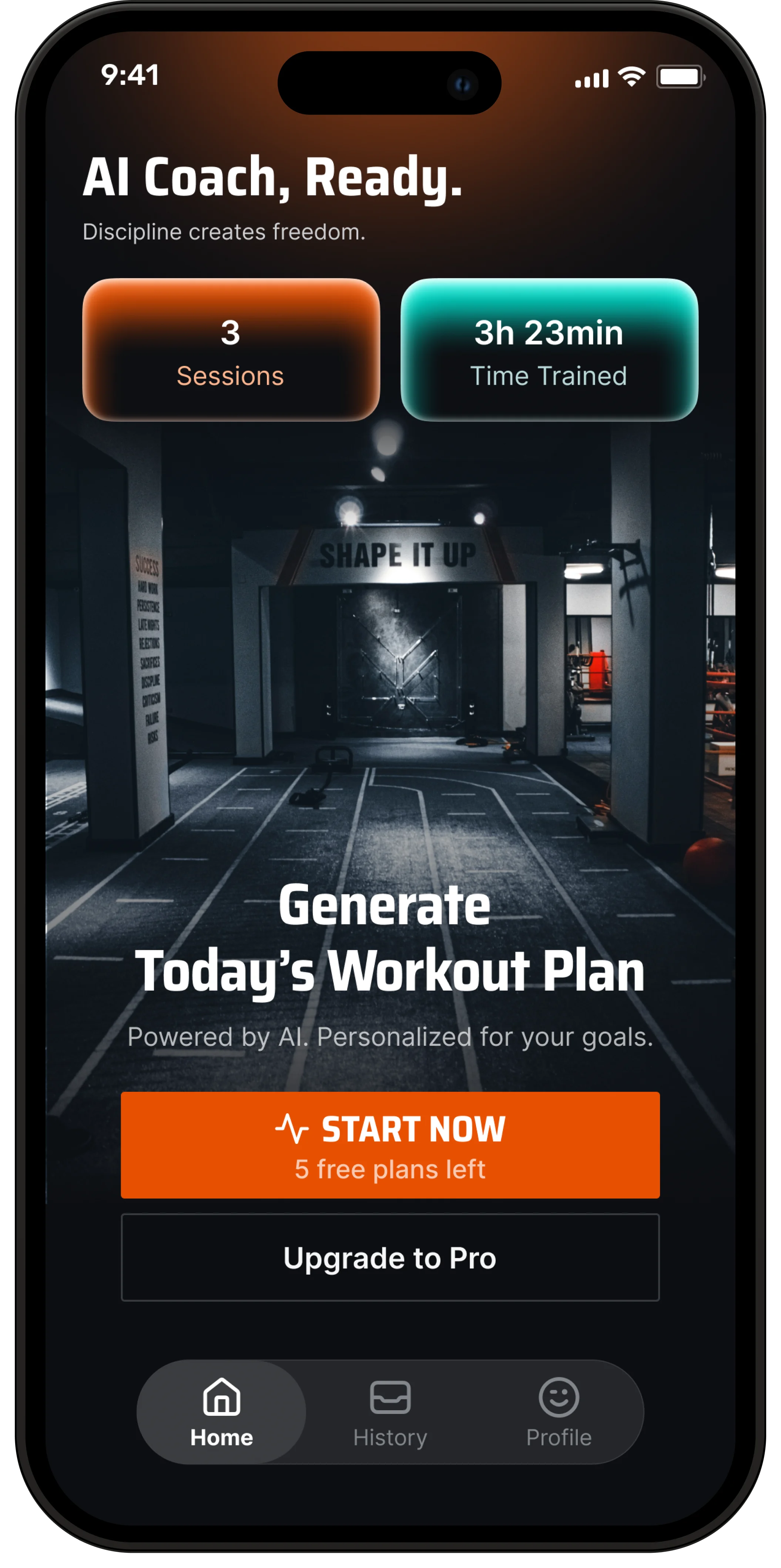 Momentm AI workout planner app showing a personalized daily workout plan